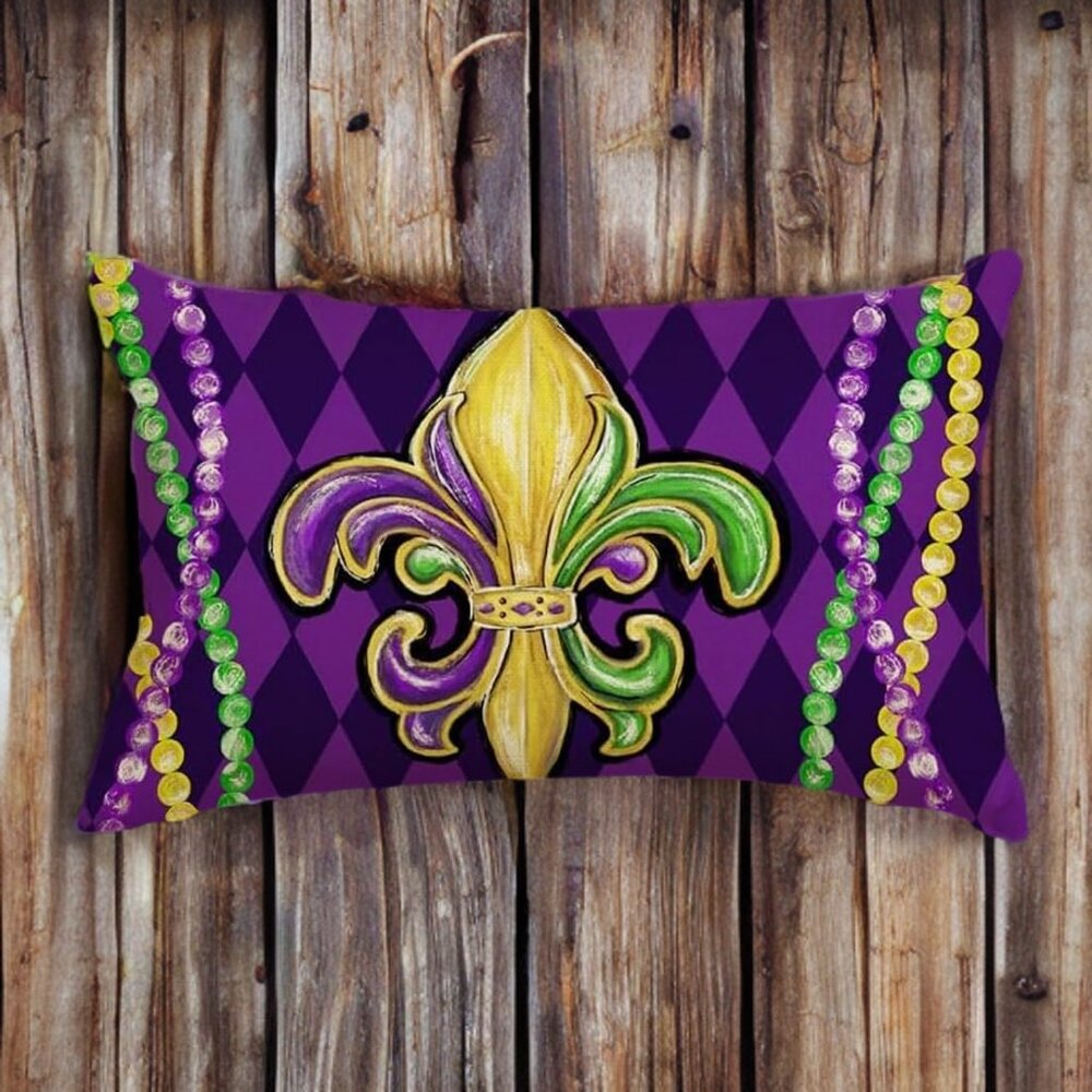 Mardi Gras Pillow Cover Fleur De Lis Decor Decorative Accent Lumbar Case 12x20